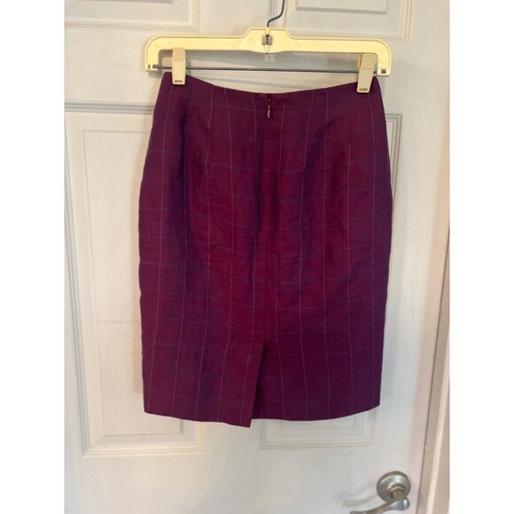 Vintage 90's Linda Allard Ellen Tracy Purple Linen Pencil Skirt 2 Petite Mini - Picture 2 of 8